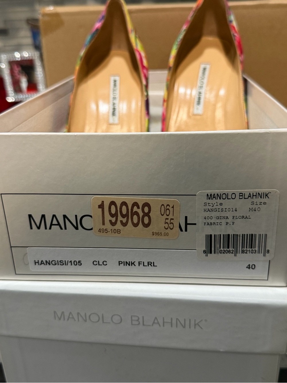 Manolo Blahnik Floral Multicolor Satin Pointed Toe Pumps with Crystal Buckle - Picture 2 of 6